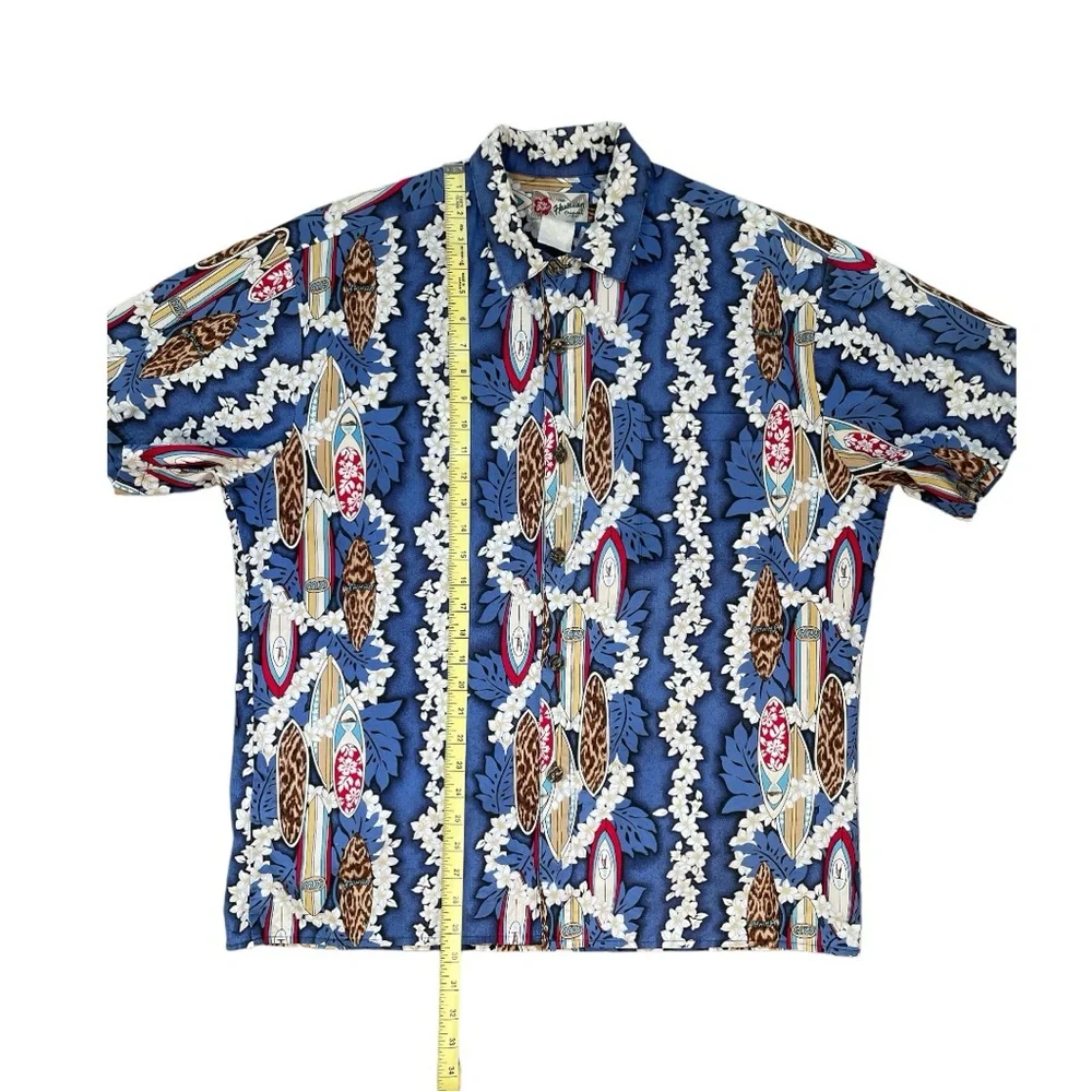 Hilo Hattie Short Sleeve Button Down Shirt, Blue, Size Large - Picture 5 of 6